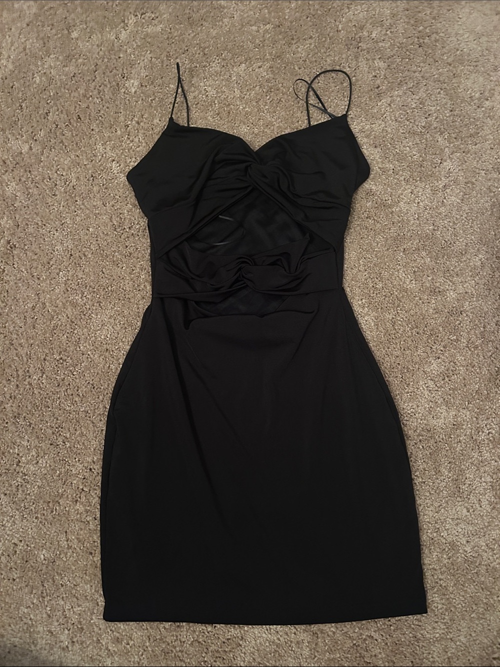Windsor Black Spaghetti-Strap Ruched Mini Dress
